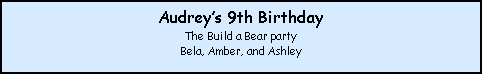 Text Box: Audreys 9th BirthdayThe Build a Bear partyBela, Amber, and Ashley